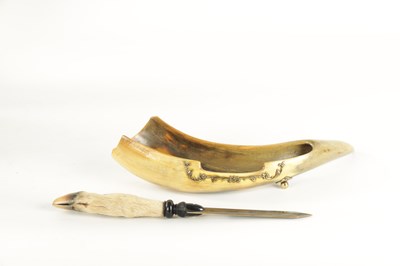 Lot 361 - A 19TH CENTURY HORN PEN-TRAY AND MATCHING LETTER OPENER
