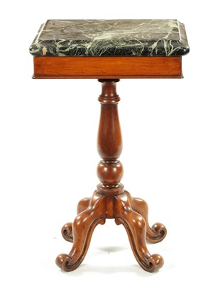 Lot 929 - A 19TH CENTURY OAK AND GREEN MARBLE SIDE TABLE IN THE MANNER OF GILLOWS