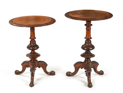 Lot 1017 - A MATCHED PAIR OF VICTORIAN BURR WALNUT OCCASIONAL TABLES