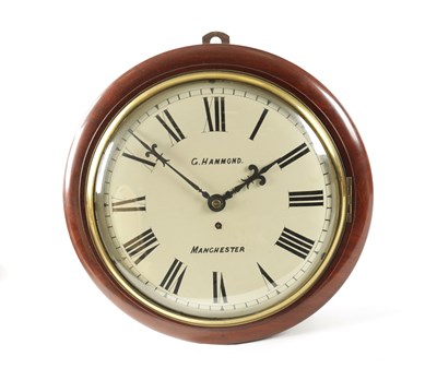 Lot 667 - G HAMMOND, MANCHESTER. A 19TH CENTURY MAHOGANY 13” CONVEX DIAL FUSEE WALL CLOCK