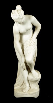 Lot 427 - PUGI GUGLIELMP (1850 - 1915) A LATE 19TH/EARLY 20TH CENTURY CARVED CARRERA MARBLE SCULPTURE “THE BATHER”