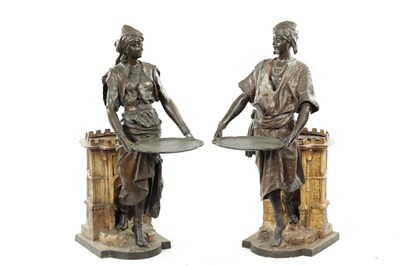 Lot 437 - A FINE PAIR OF LATE 19TH CENTURY COLD PAINTED BRONZE METAL STICK STANDS/JARDINERES