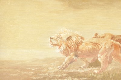 Lot 93 - A JAPANESE MEIJI PERIOD SILK DEPICTING A LION AND LIONESS