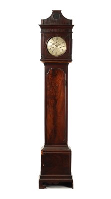 Lot 741 - DWERRIHOUSE, BERKLEY SQUARE (LONDON). A GEORGE III ROUND DIAL FIGURED MAHOGANY LONGCASE CLOCK