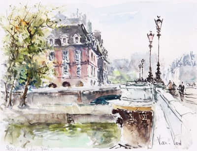 Lot 385 - VAN LOD WATERCOLOUR Paris - Le Pont Neuf 29cm...