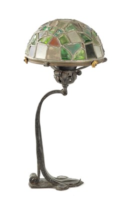 Lot 44 - AN ART NOUVEAU IRONWORK ELECTRIFIED LAMP BASE