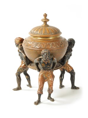 Lot 412 - A 19TH CENTURY COLD PAINTED BRONZE TABLE CENTRE PIECE