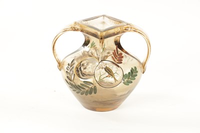Lot 7 - EMILE GALLE. A LATE 19TH CENTURY SMOKED GLASS TWO-HANDLED VASE