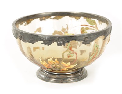 Lot 6 - EMILE GALLE. A LATE 19TH CENTURY 'DAHLIAS' AMBER GLASS AND SILVER MOUNTED BOWL