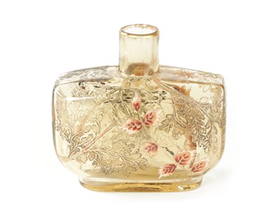 Lot 4 - EMILE GALLE. A LATE 19TH CENTURY ENAMELLED AMBER GLASS SCENT BOTTLE