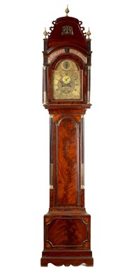 Lot 671 - DIEGO EVANS, LONDRES (LONDON). A GEORGE III INLAID FIGURED MAHOGANY EIGHT DAY LONGCASE CLOCK