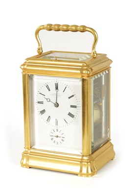 Lot 792 - A LATE 19TH CENTURY GILT BRASS GORGE-CASE GRAND SONNERIE CARRIAGE CLOCK WITH ALARM