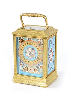 Lot 713 - A LATE 19TH CENTURY FRENCH ENGRAVED GORGE CASED PORCELAIN PANELLED REPEATING CARRIAGE CLOCK