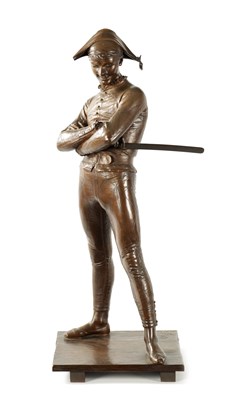 Lot 428 - CHARLES RENE DE PAUL SAINT MARCEAUX (1845 - 1915) A 19TH CENTURY FRENCH STANDING BRONZE SCULPTURE OF A HARLEQUIN