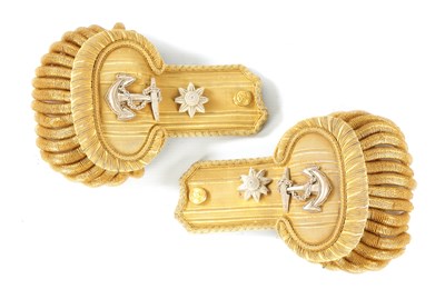 Lot 312 - A CASED PAIR OF 19TH CENTURY NAVAL EPAULETTES