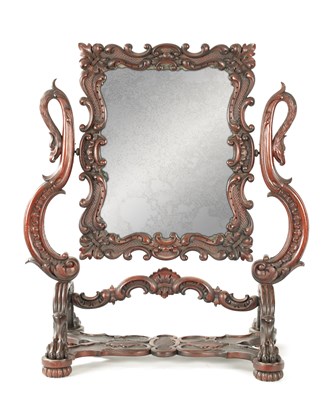 Lot 891 - A GOOD WILLIAM IV CARVED MAHOGANY DRESSING TABLE MIRROR