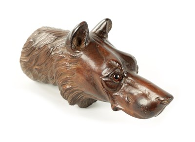 Lot 376 - A LATE 19TH CENTURY BLACK FOREST CARVED DOG'S HEAD