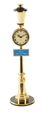 Lot 701 - A 1960's LACQUERED BRASS JAEGER-LECOUTRE NOVELTY MANTEL CLOCK