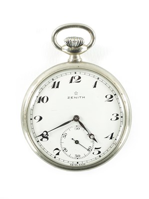 Lot 451 - AN EARLY 20TH CENTURY STEEL ZENITH OPEN FACE POCKET WATCH WITH MANUAL WIND MOVEMENT