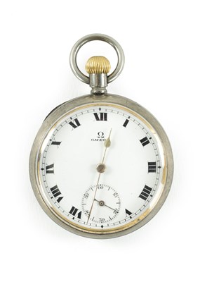 Lot 348 - AN OMEGA GUNMETAL OPEN-FACED POCKET WATCH