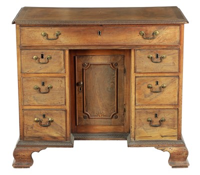 Lot 812 - A GOOD GEORGE III FIGURED MAHOGANY AND INLAID KNEEHOLE DESK