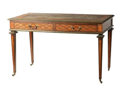 Lot 872 - A FINE EARLY 19TH CENTURY SATINWOOD AND PARQUETRY INLAID ENGLISH WRITING TABLE IN THE MANNER OF DONALD ROSS