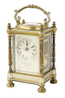 Lot 641 - VICTOR KULLBERG, LONDON. A DOUBLE FUSEE BRASS AND SILVERED CARRIAGE CLOCK