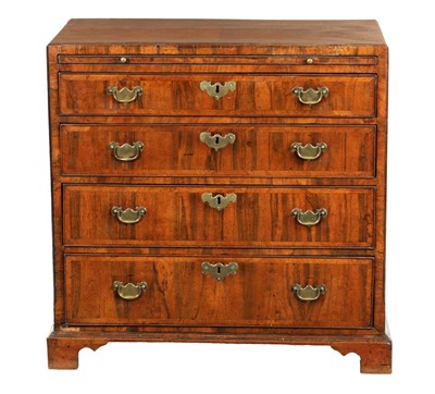 Lot 840 - A GEORGE I FIGURED WALNUT BACHELORS CHEST