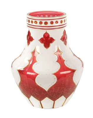 Lot 1 - A LATE 19TH CENTURY BOHEMIAN OVERLAY CUT CRANBERRY GLASS VASE