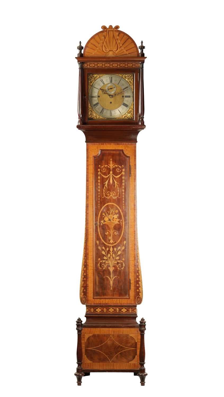 Lot 1295 - MAPLE AND CO, LONDON. A LATE NINETEENTH CENTURY THREE TRAIN MUSICAL LONGCASE CLOCK, IN THE SHERATON REVIVAL TASTE