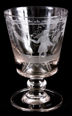 Lot 4 - A 19TH CENTURY ENGRAVED GLASS RUMMER depicting...