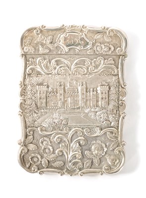 Lot 302 - A NATHANIEL MILLS VICTORIAN SILVER CARD CASE EMBOSSED WITH WARWICK AND WINDSOR CASTLES