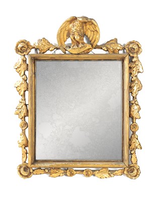 Lot 948 - AN EARLY-MID 18TH CENTURY CARVED GILT GESSO HANGING MIRROR