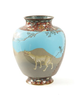 Lot 125 - AN UNUSUAL AND RARE JAPANESE MEIJI PERIOD CLOISONNE ENAMELLED VASE