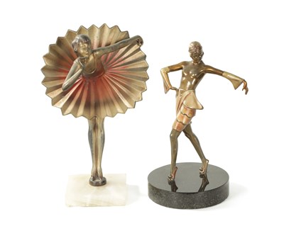 Lot 515 - TWO ART DECO COLD PAINTED BRONZED FIGURES OF DANCERS