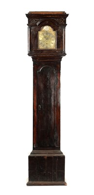 Lot 726 - NOBLE, PETERBOROUGH. AN EARLY 18TH CENTURY SCUMBLED PINE LONGCASE CLOCK OF SMALL SIZE