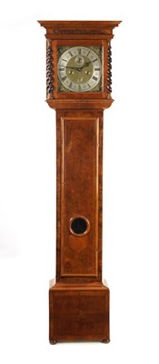 Lot 746 - RALPH RONTREE (ROWNTREE), YORK. AN EARLY 18TH CENTURY 11" SQUARE BRASS DIAL MONTH-GOING MOVEMENT IN A REPRODUCTION OYSTER VENEERED LONGCASE CLOCK CASE