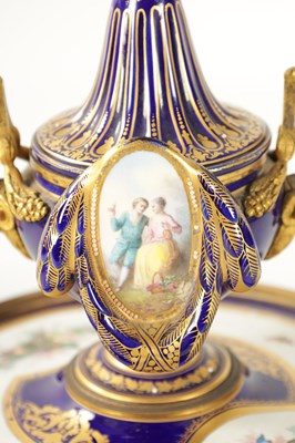 Lot 39 - A LATE 19TH CENTURY FRENCH SEVRES TYLE ORMOLU MOUNTED AND JEWELLED PORCELAIN INKWELL AND COVER