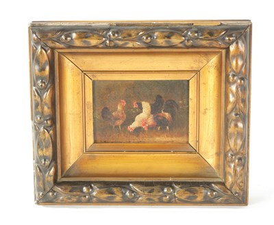 Lot 260 - A SIGNED OIL ON ARTIST’S BOARD - GROUP OF POULTRY in moulded gilt frame