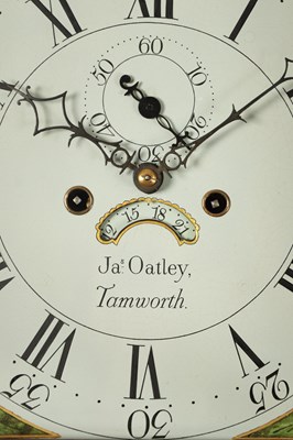 Lot 805 - JAS. OATLEY, TAMWORTH. A GEOGE III OAK AND MAHOGANY CROSS-BANDED EIGHT DAY LONGCASE CLOCK