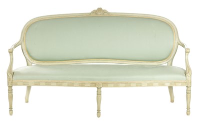 Lot 924 - A REGENCY HEPPLEWHITE STYLE PAINTED THREE-SEATER SETTEE