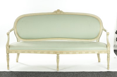 Lot 924 - A REGENCY HEPPLEWHITE STYLE PAINTED THREE-SEATER SETTEE