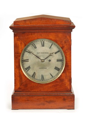 Lot 665 - J & W MARSHALL, EDINBURGH. A 19TH-CENTURY FLAME MAHOGANY SINGLE FUSEE MANTEL CLOCK