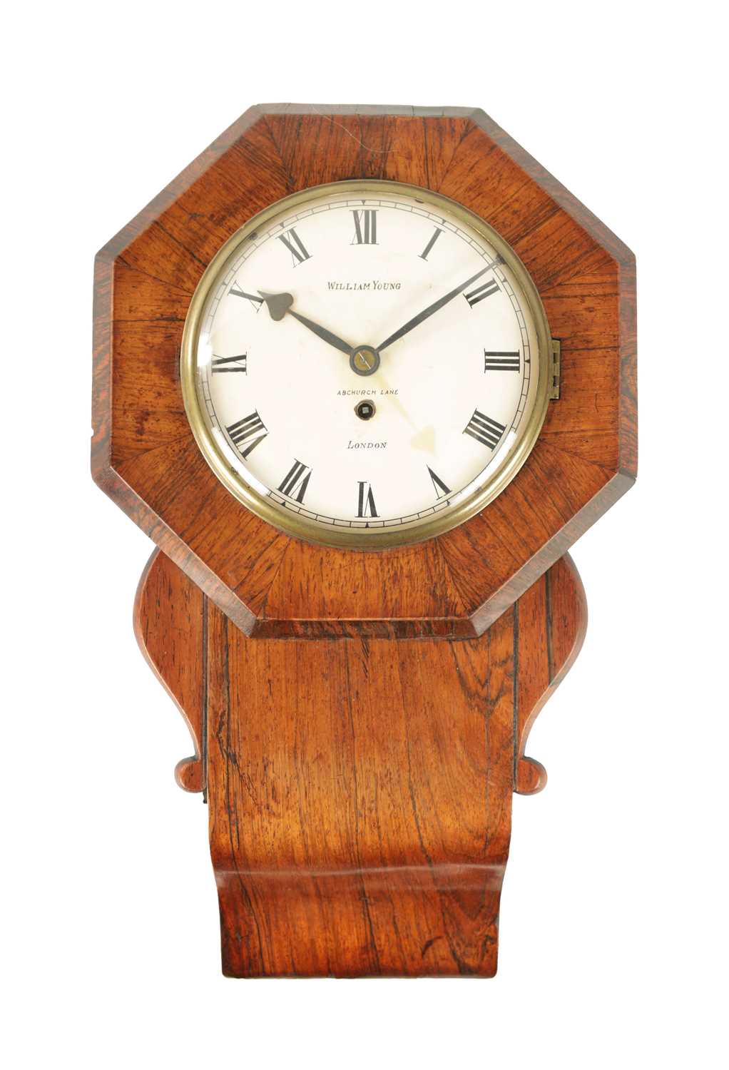 Lot 1234 - WILLIAM YOUNG, ABCHURCH LANE, LONDON. A RARE 19TH CENTURY 6” CONVEX ROSEWOOD DROP DIAL WALL CLOCK