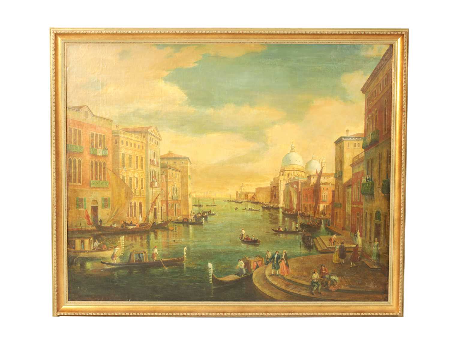 Lot 1142 - A LARGE 19TH CENTURY OIL ON CANVAS VIEW ON THE GRAND CANEL, VENICE