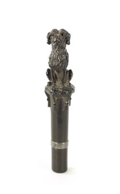 Lot 395 - A 19TH CENTURY FRENCH FINELY CARVED EBONY AND SILVER MOUNTED WALKING CANE HANDLE