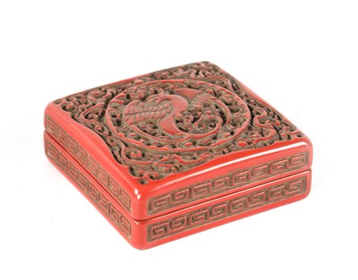 Lot 108 - AN 18TH/19TH CENTURY CHINESE CINNABAR CARVED LACQUERWORK BOX