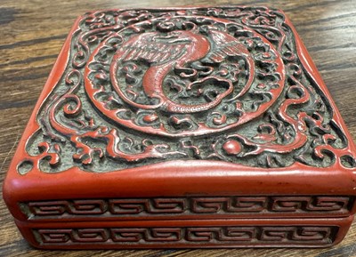 Lot 108 - AN 18TH/19TH CENTURY CHINESE CINNABAR CARVED LACQUERWORK BOX