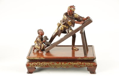 Lot 74 - A FINE MEIJI GILT PATINATED BRONZE AND MIXED METAL FIGURAL SCULPTURE OF LARGE SIZE BY MIYAO