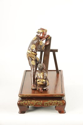 Lot 74 - A FINE MEIJI GILT PATINATED BRONZE AND MIXED METAL FIGURAL SCULPTURE OF LARGE SIZE BY MIYAO
